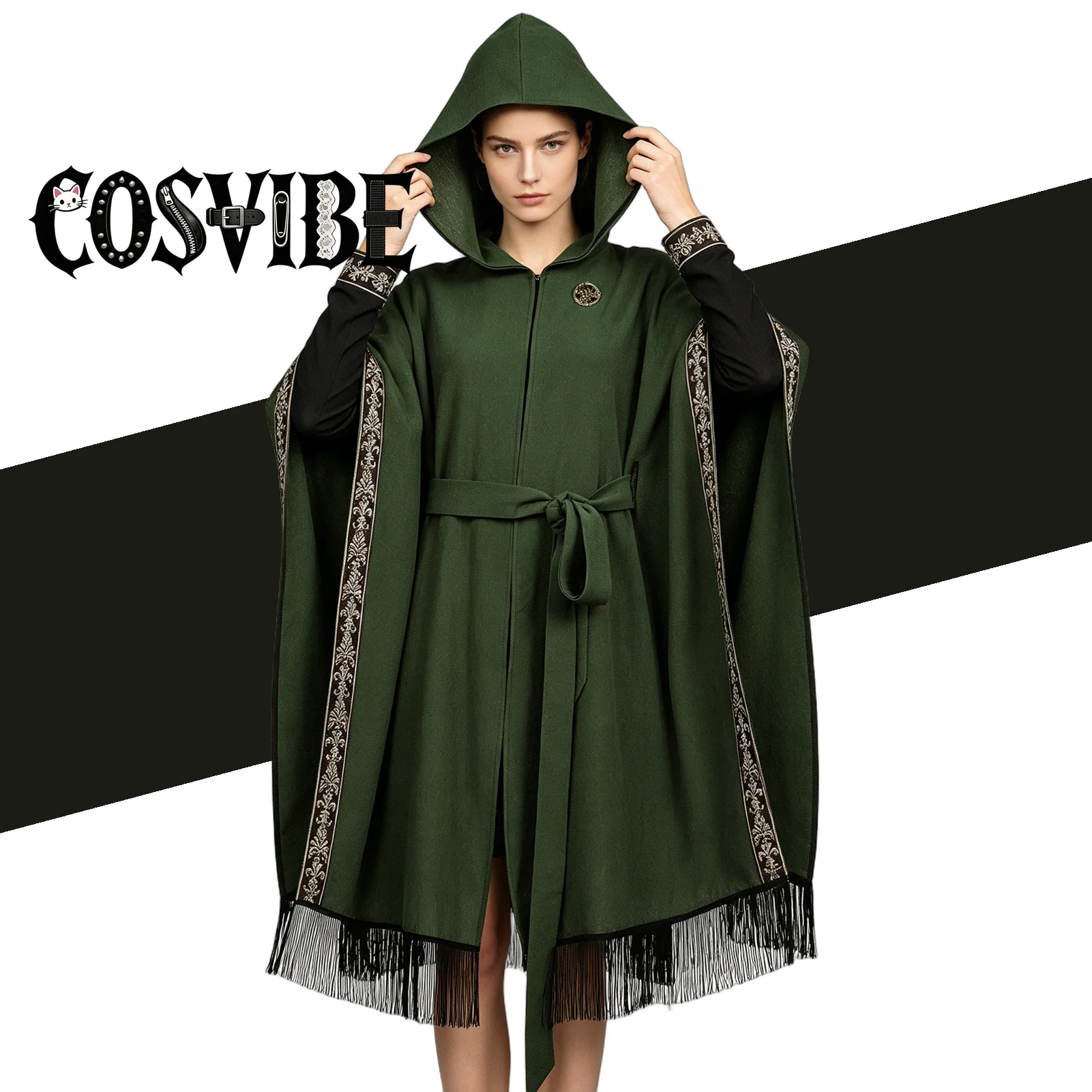 DAZCOS Medieval Hooded Cloak - Renaissance Celtic Cape with Tassel Brooch Cosplay Costume
DAZCOS Medieval Hooded Cloak - Renaissance Celtic Cape with Tassel Brooch Cosplay Costume