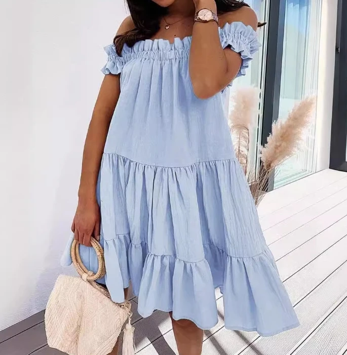 Casual Dresses for Women 2024 Blue Bohemian Style Solid Color Loose Ruffle Slash Neck Pleated Off Shoulder Mini A Line Dress
Casual Dresses for Women 2024 Blue Bohemian Style Solid Color Loose Ruffle Slash Neck Pleated Off Shoulder Mini A Line Dress