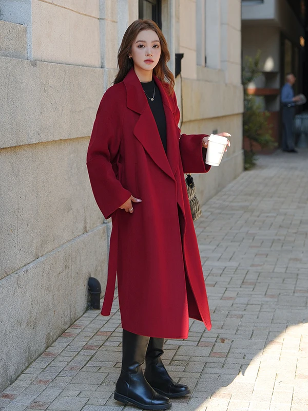 Maroon Double-Sided Cashmere Coat Women's Mid-Length High-End Autumn Winter Wedding Woolen Outerwear Elegant Commute Style
Maroon Double-Sided Cashmere Coat Women's Mid-Length High-End Autumn Winter Wedding Woolen Outerwear Elegant Commute Style
