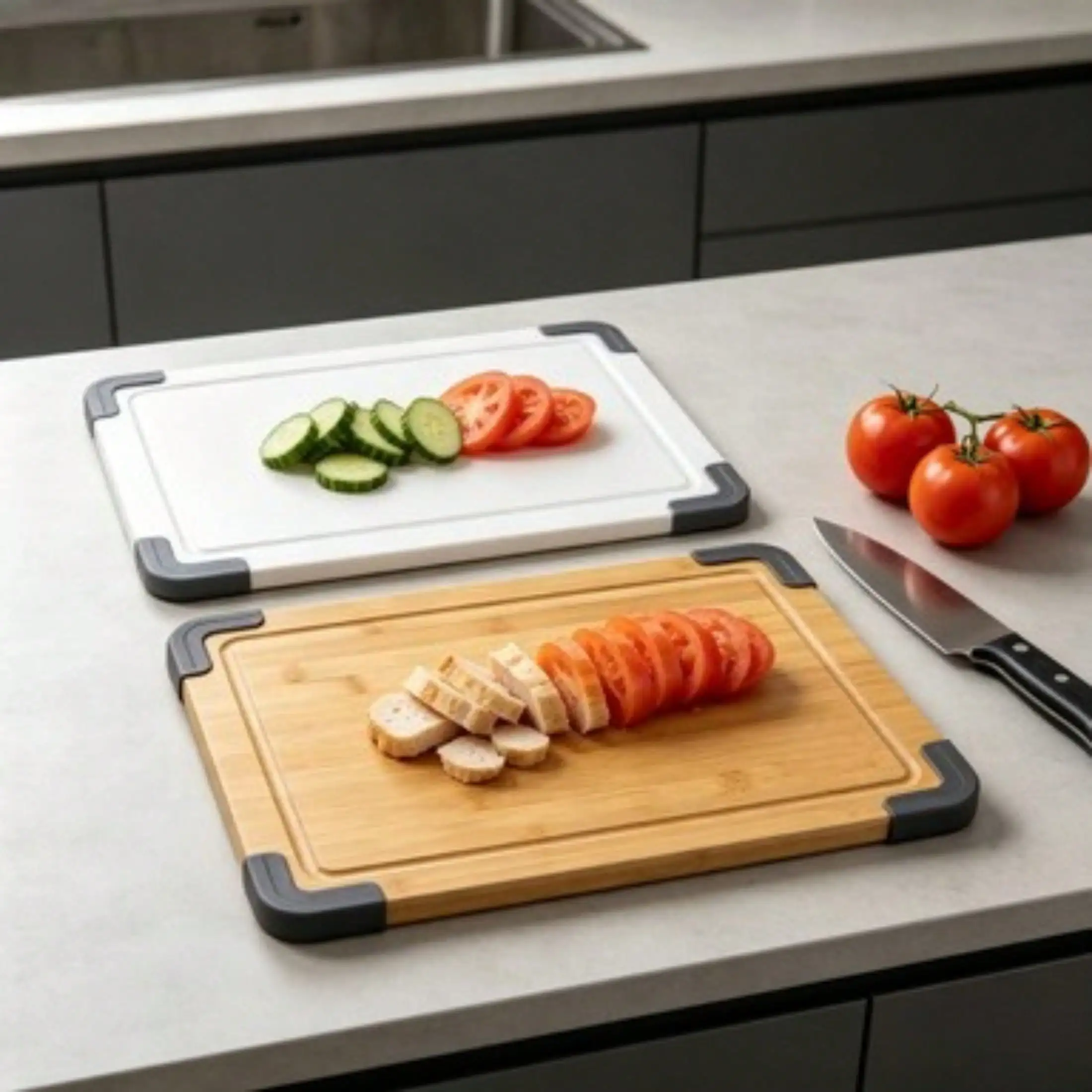 2-Piece 11"X14" Poly And Wood Cutting Board Set - White
2-Piece 11"X14" Poly And Wood Cutting Board Set - White