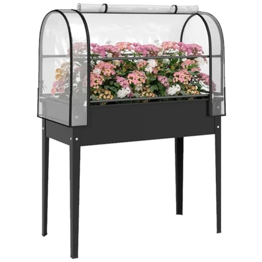 Outdoor raised garden bed for vegetables herbs flowers, galvanized steel with black powder coating, featuring flip-up greenhous
Outdoor raised garden bed for vegetables herbs flowers, galvanized steel with black powder coating, featuring flip-up greenhous