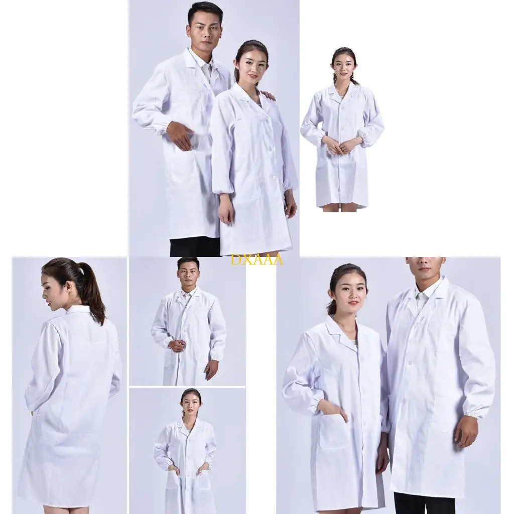DXAA Women Men Unisex Long Sleeve White Lab Coat Notched Lapel Collar Button Down Medical Nurse Doctor Uniform Tunic Blouse with
DXAA Women Men Unisex Long Sleeve White Lab Coat Notched Lapel Collar Button Down Medical Nurse Doctor Uniform Tunic Blouse with