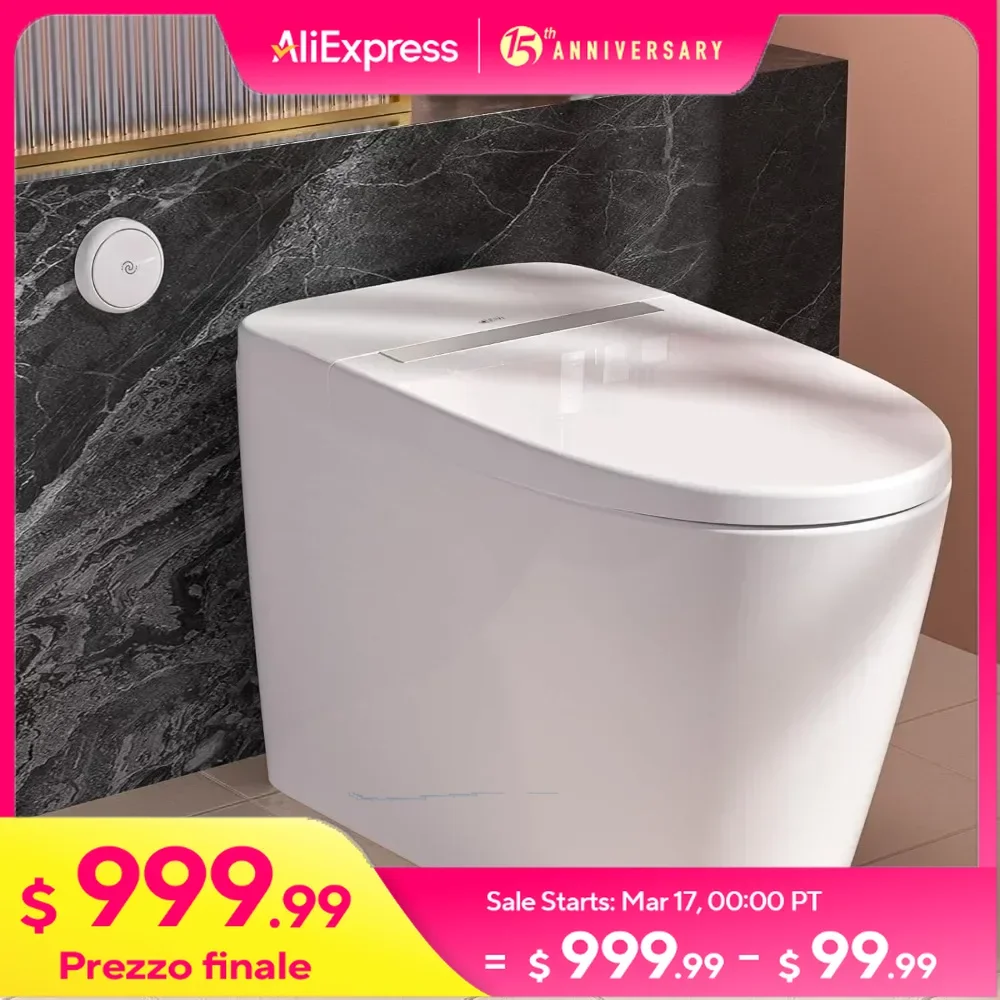 Smart Toilet with Built-in Heated Seat, Tankless Toilet with Auto Flushing,Adjustable Seat Temp, Flush Remote Control, Elongated
Smart Toilet with Built-in Heated Seat, Tankless Toilet with Auto Flushing,Adjustable Seat Temp, Flush Remote Control, Elongated