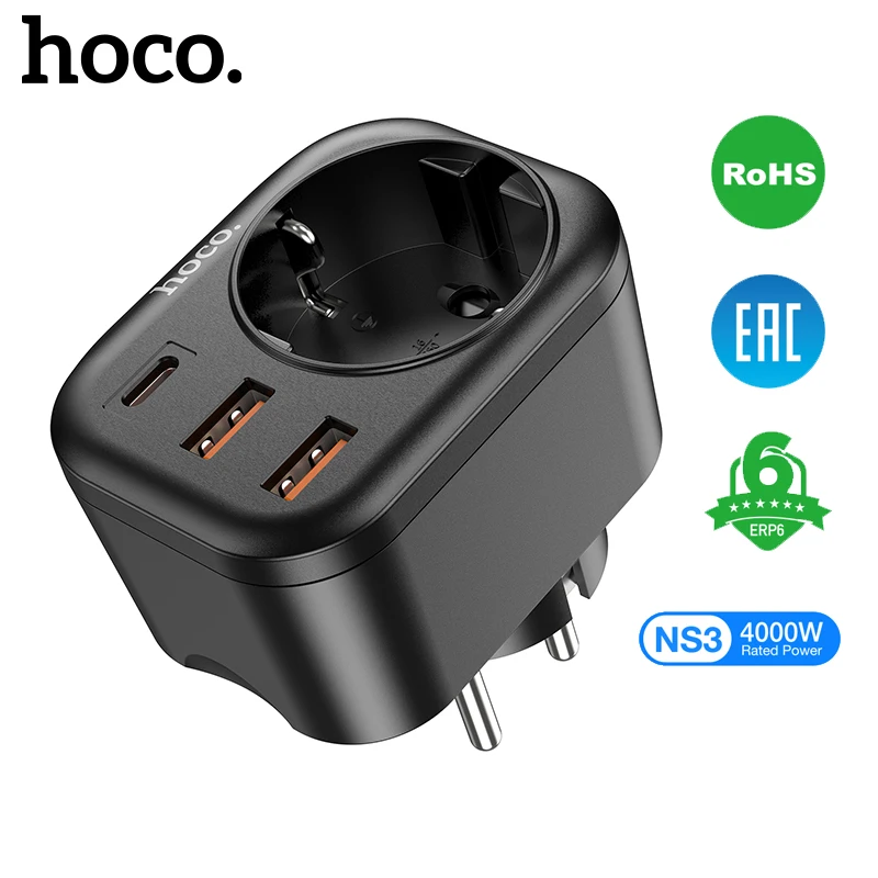 Hoco Multifunctional Socket EU/GER Standard Plug 18W USB A Ports PD20W Type C Fast Charging Port Adapter For Home Office Travel
Hoco Multifunctional Socket EU/GER Standard Plug 18W USB A Ports PD20W Type C Fast Charging Port Adapter For Home Office Travel