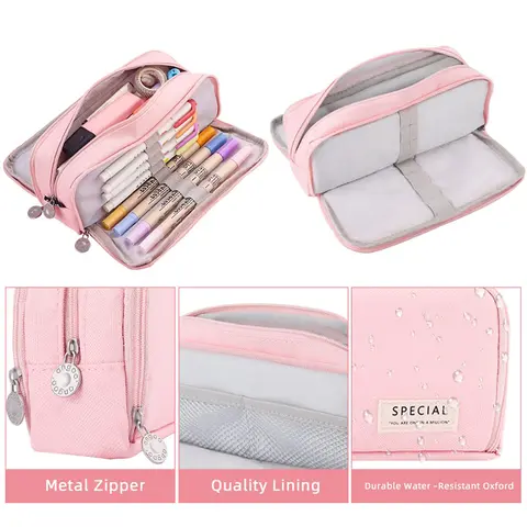2026 NEW Color Pen Bag Girls Boy School Student Stationery Organizer Large Capacity Pencil Case 3 Compartment Multifunctional