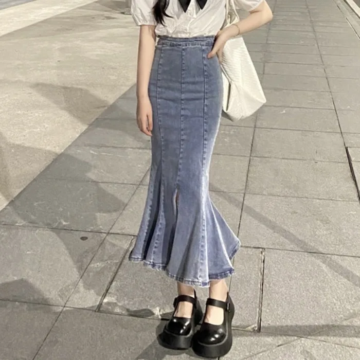 Spring Summer New Women's High Waist Slim Fit Denim Skirt Elastic mid Length Slit Fish Tail Skirt Cotton Pure Color Commute S...
Spring Summer New Women's High Waist Slim Fit Denim Skirt Elastic mid Length Slit Fish Tail Skirt Cotton Pure Color Commute S...