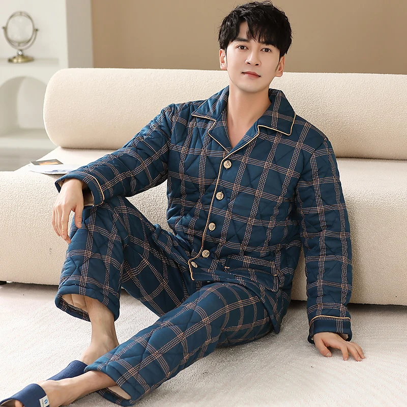 Winter Thick Warm Men Plaid Pajamas Set Long Sleeve Turn-down Collar Cardigan Loose Soft Male Clip Cotton Homewear L-4XL
Winter Thick Warm Men Plaid Pajamas Set Long Sleeve Turn-down Collar Cardigan Loose Soft Male Clip Cotton Homewear L-4XL