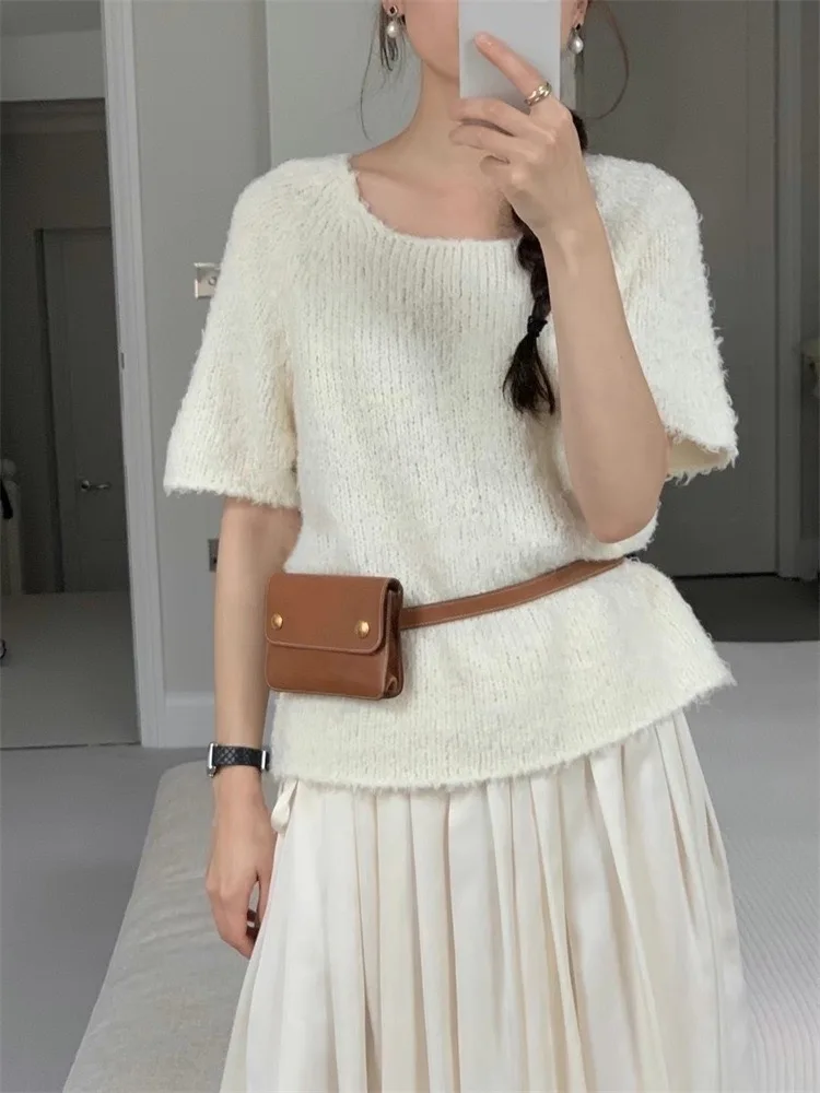Furry Knitted Short Sleeve round Neck Pullover Loose Shoulders Candy Miss Korean Style Top Women's Fashion Summer Color
Furry Knitted Short Sleeve round Neck Pullover Loose Shoulders Candy Miss Korean Style Top Women's Fashion Summer Color