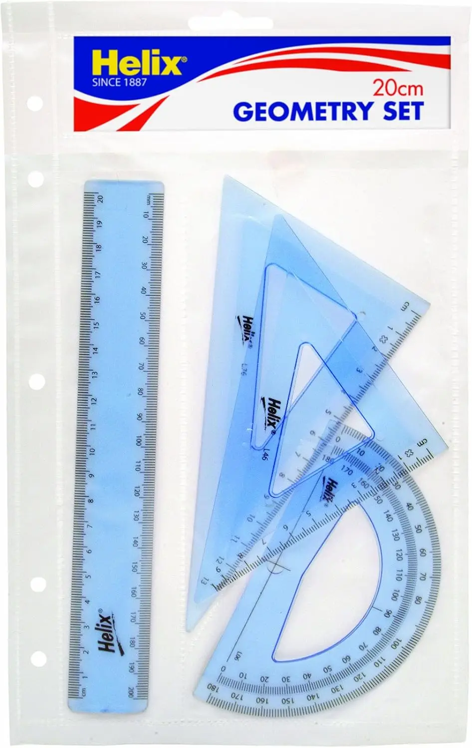 Helix Medium Geometry 4-Piece Set: Blue-Tinted Plastic Rulers with Metric & Imperial, Precise Markings
Helix Medium Geometry 4-Piece Set: Blue-Tinted Plastic Rulers with Metric & Imperial, Precise Markings