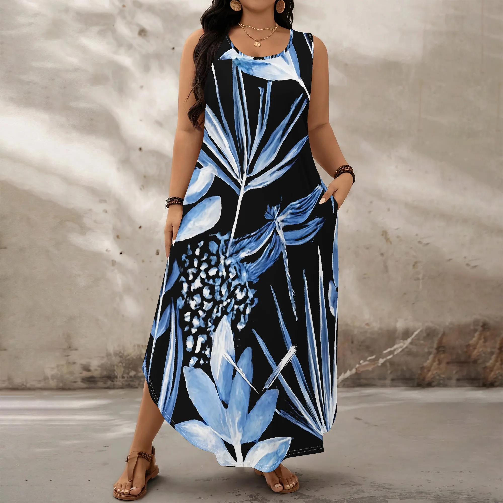 Plus Size XL-6XL Sleeveless Maxi Dress Blue Floral Print Summer Beach Holiday Casual Sundress
Plus Size XL-6XL Sleeveless Maxi Dress Blue Floral Print Summer Beach Holiday Casual Sundress