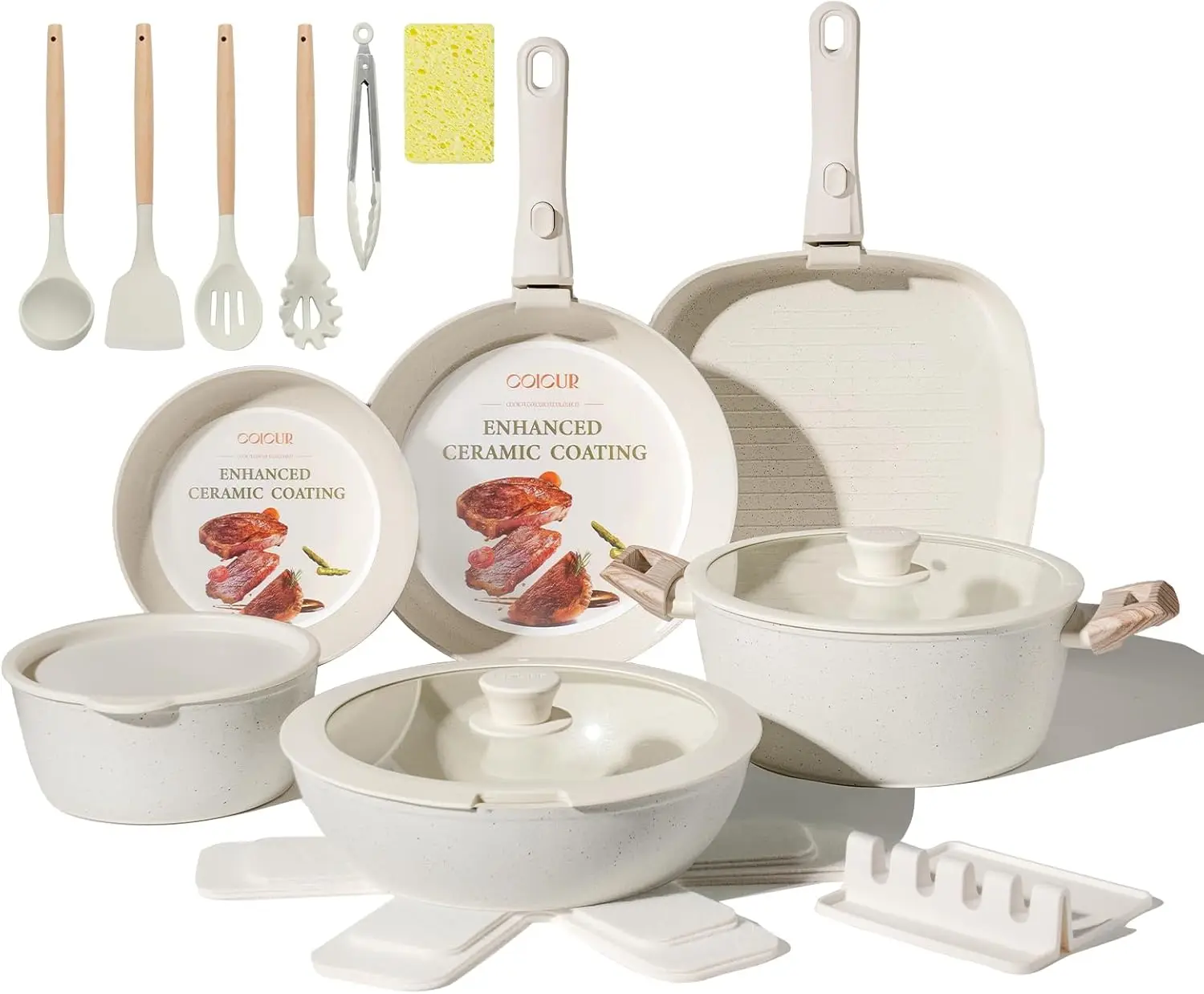 23 Pcs Ceramic Cookware Set Non Stick Pots and Pans with Detachable Handle, Induction Compatible, Space Saving, Oven &
23 Pcs Ceramic Cookware Set Non Stick Pots and Pans with Detachable Handle, Induction Compatible, Space Saving, Oven &