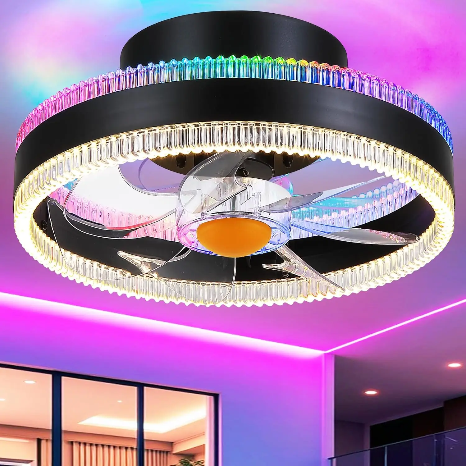 13" RGB Bladeless Ceiling Fan with Light - Dimmable LED, Low Profile, Remote Control for Bedroom, Kids Room
13" RGB Bladeless Ceiling Fan with Light - Dimmable LED, Low Profile, Remote Control for Bedroom, Kids Room