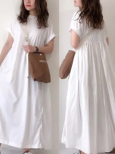 Pure Color Short Sleeve Pleated Dress T-Shirt Skirt Loose Slimming Waist Belt Long Dress Casual High Waist
Pure Color Short Sleeve Pleated Dress T-Shirt Skirt Loose Slimming Waist Belt Long Dress Casual High Waist
