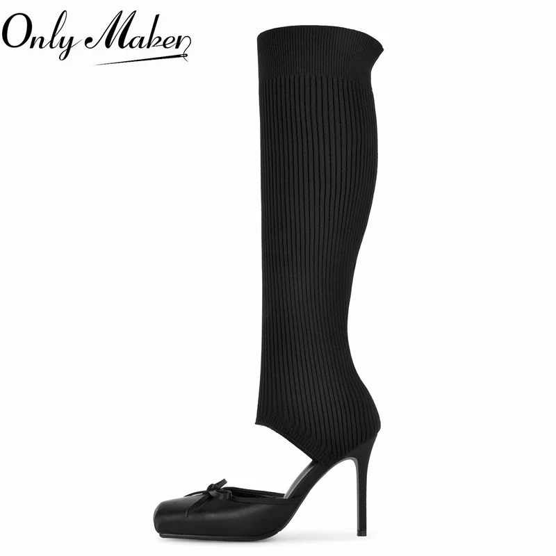 Onlymaker Women Square Toe Pleat Black Ribbed Knit Sock Knee High Boots Stiletto Heel Butterfly-knot Cut Out Fashion Boots
Onlymaker Women Square Toe Pleat Black Ribbed Knit Sock Knee High Boots Stiletto Heel Butterfly-knot Cut Out Fashion Boots
