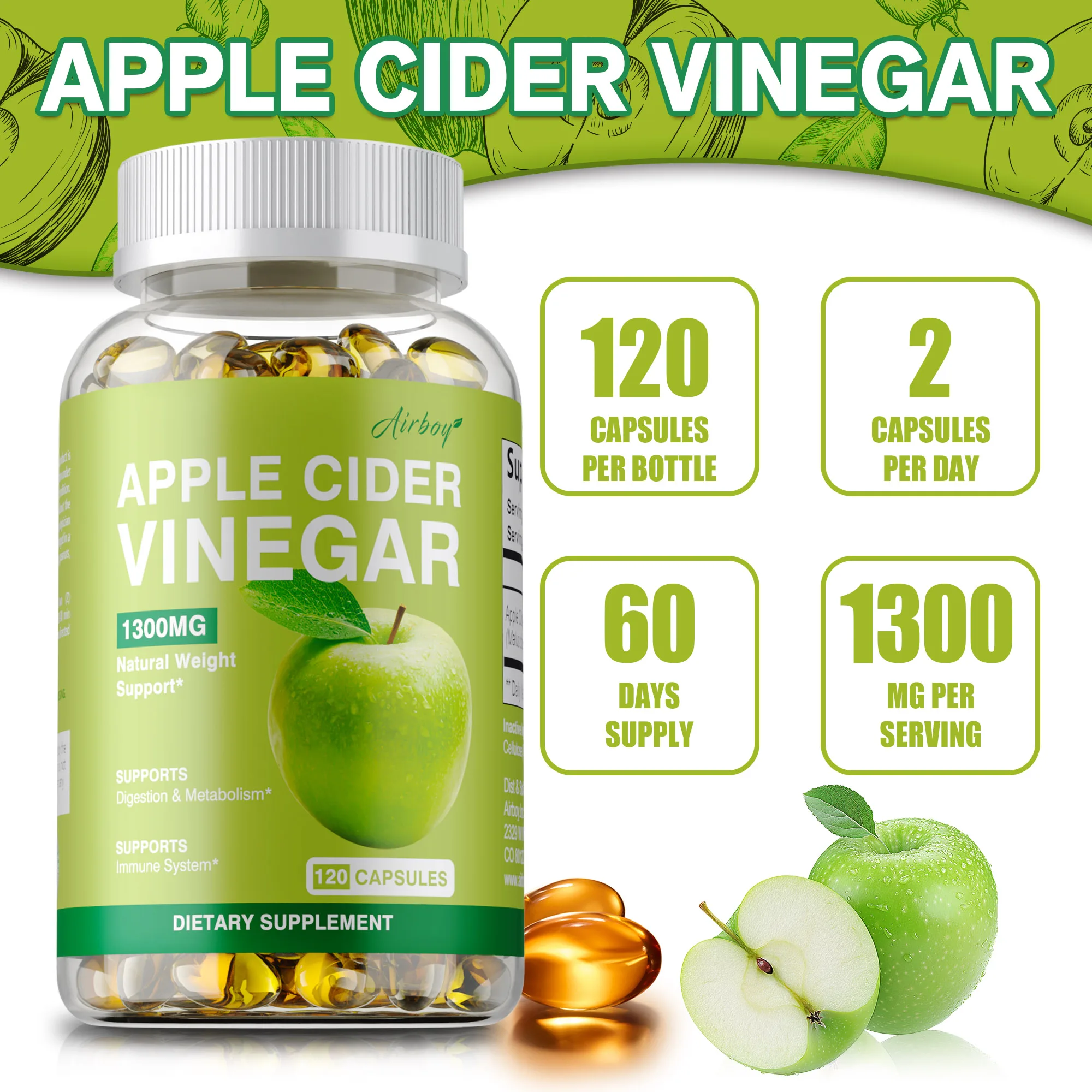 Apple Cider Vinegar - Appetite Suppressant, Metabolism, Cleansing, Weight Management, Promotes Cardiovascular & Digestive Health
Apple Cider Vinegar - Appetite Suppressant, Metabolism, Cleansing, Weight Management, Promotes Cardiovascular & Digestive Health