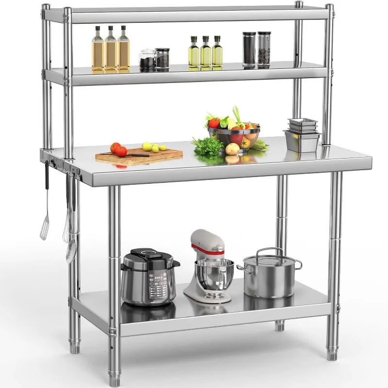 Stainless Steel Two-layer Milk Tea Shop Countertop Rack Workbench Countertop Vertical Rack Operation Kitchen Rack