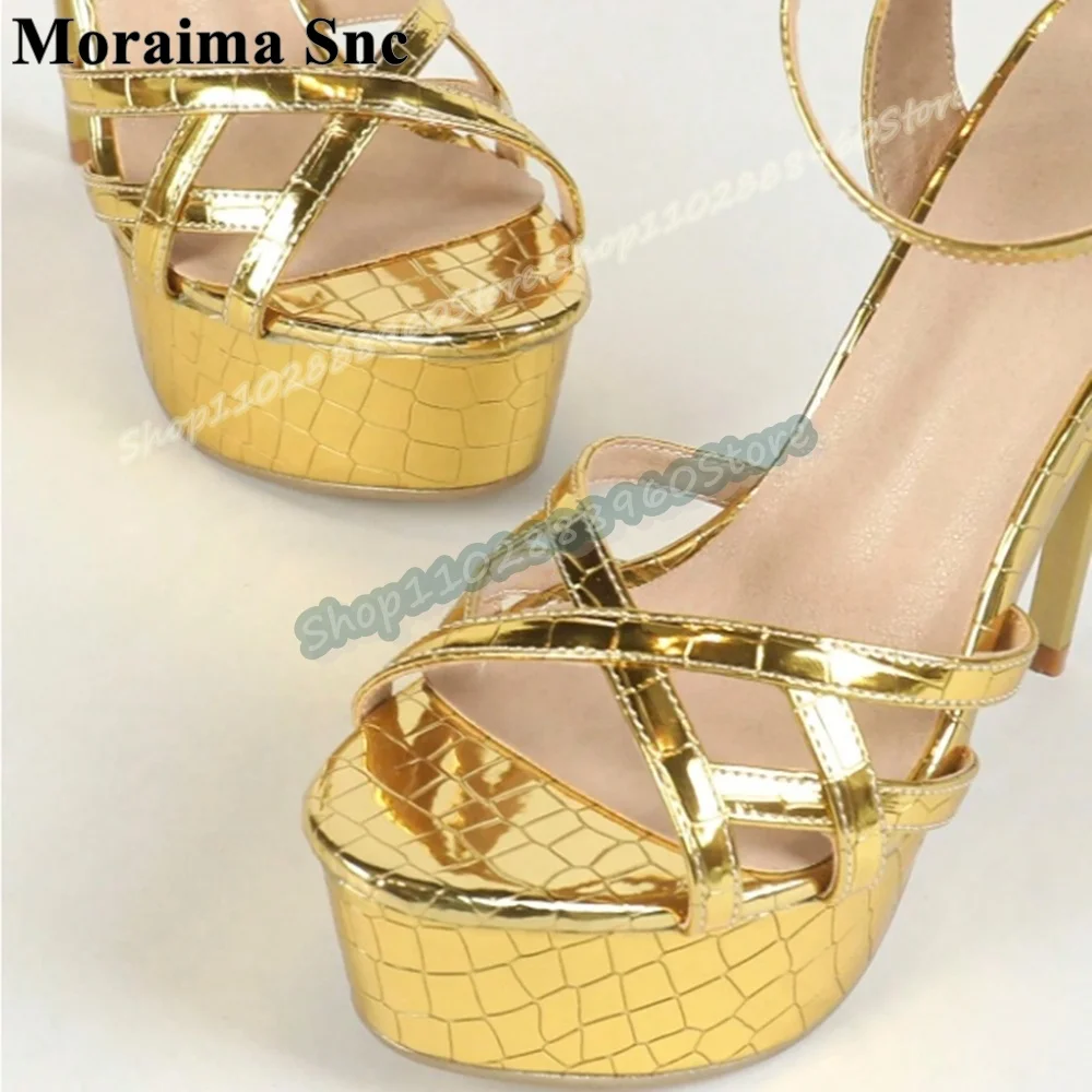 Gold Glazed Leather Cross Strap Platform Sandals Stilettos High Heel Women Shoes Ankle Buckle Strap Open Toe Party Stylish Shoes
Gold Glazed Leather Cross Strap Platform Sandals Stilettos High Heel Women Shoes Ankle Buckle Strap Open Toe Party Stylish Shoes