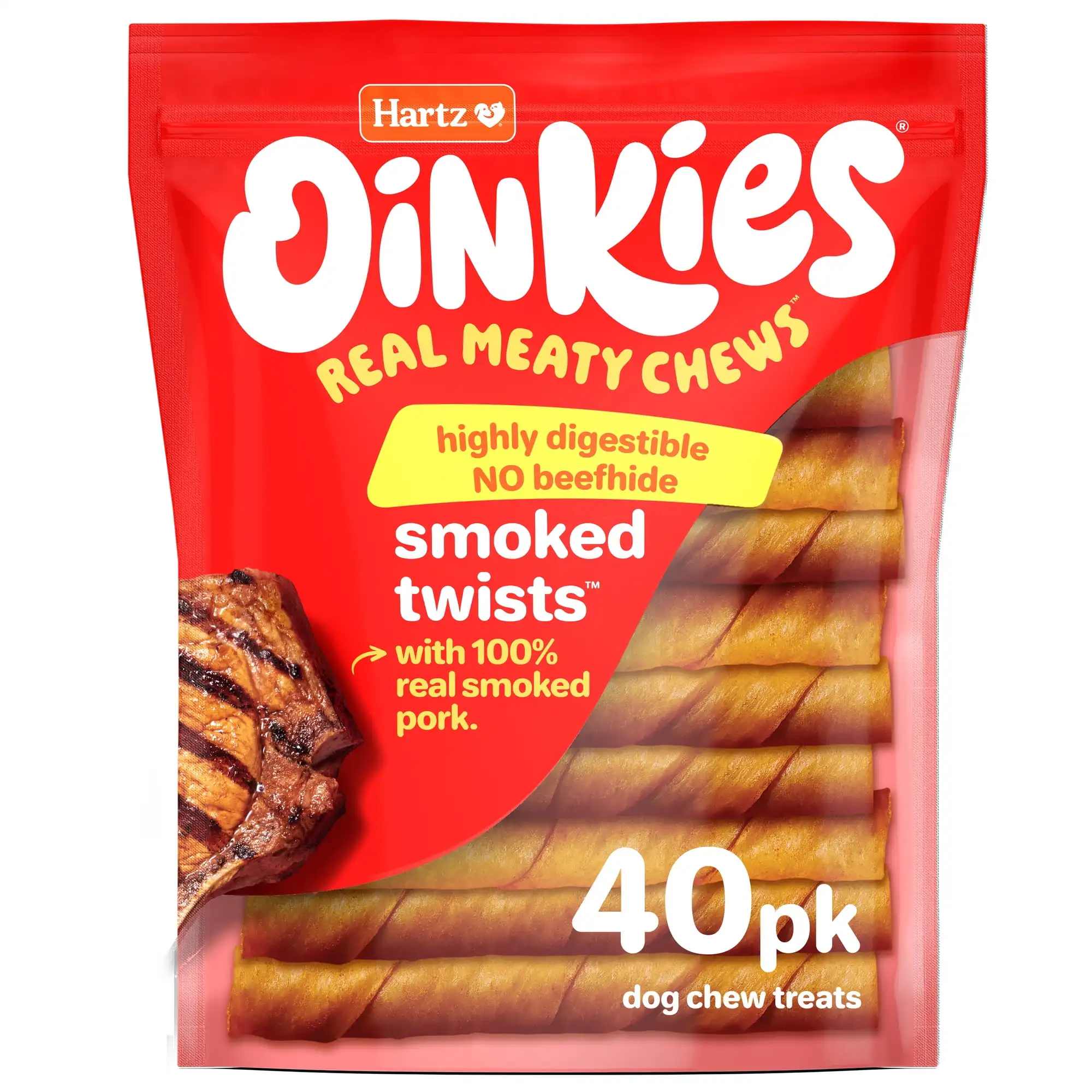 Oinkies Rawhide-Free Pig Skin Twists Real Smoked Flavor Dog Treats, 36.6oz (40 Count)
Oinkies Rawhide-Free Pig Skin Twists Real Smoked Flavor Dog Treats, 36.6oz (40 Count)