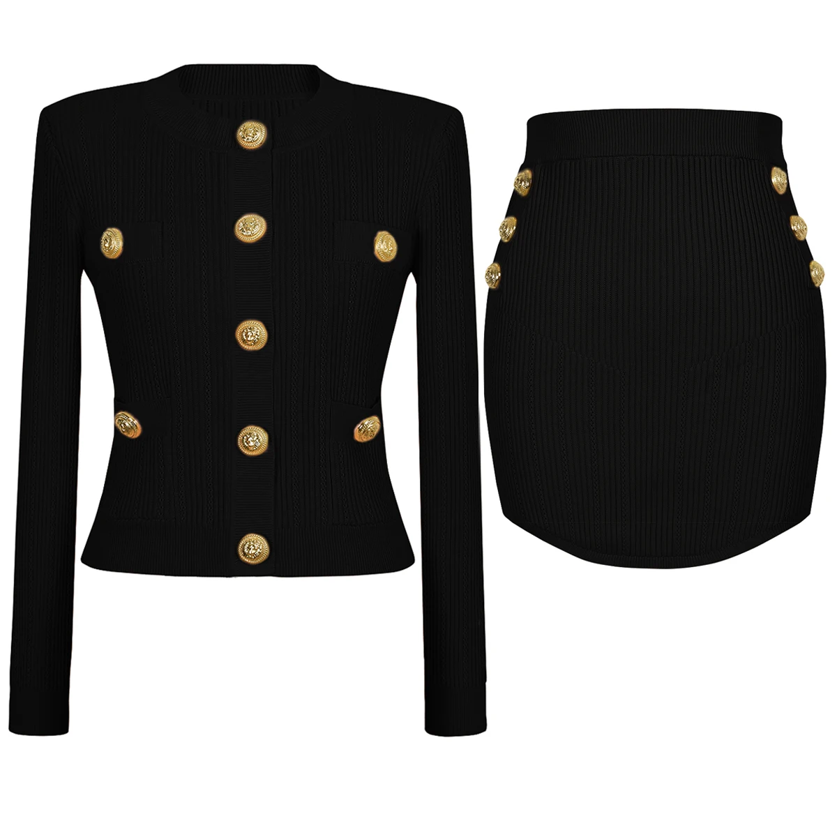 High Quality Elastic Knitted New Round Neck Pocket Long Sleeved Cardigan Slim Fit Curved Short Skirt Casual Women's Set
High Quality Elastic Knitted New Round Neck Pocket Long Sleeved Cardigan Slim Fit Curved Short Skirt Casual Women's Set