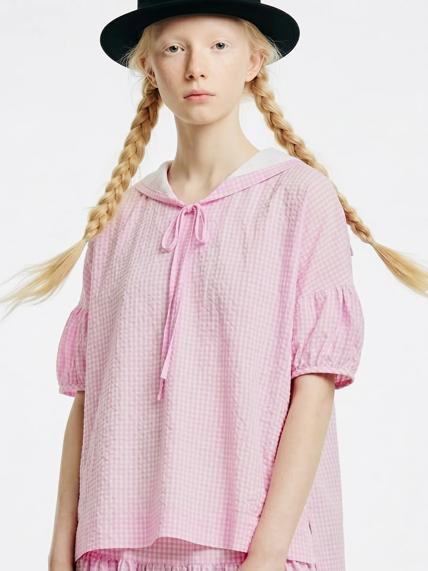imakokoni Summer Original Japanese Art Style Navy Collar Pink Checkered Shirt Women's Loose Short sleeved Shirt 265430
imakokoni Summer Original Japanese Art Style Navy Collar Pink Checkered Shirt Women's Loose Short sleeved Shirt 265430