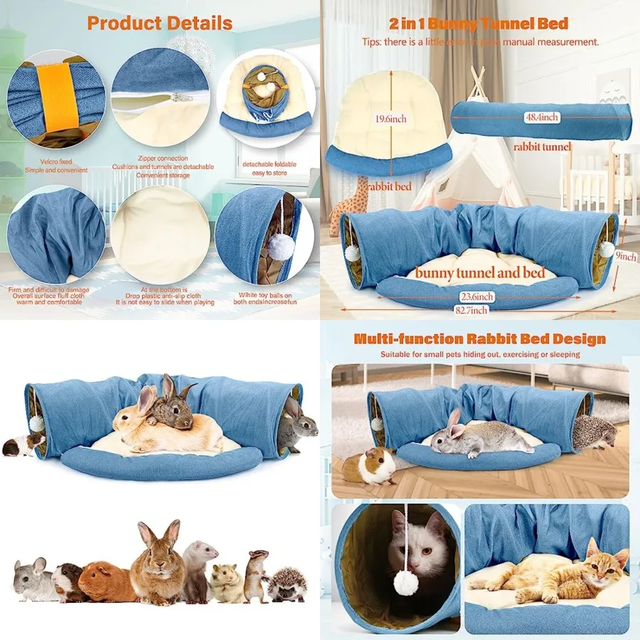 Bunny Tunnel Bed, 2-in-1 Collapsible Tunnel Tubes Toys with Removable Mat Hideout for Cats Kittens Rabbits Guinea Pigs Kitty
Bunny Tunnel Bed, 2-in-1 Collapsible Tunnel Tubes Toys with Removable Mat Hideout for Cats Kittens Rabbits Guinea Pigs Kitty