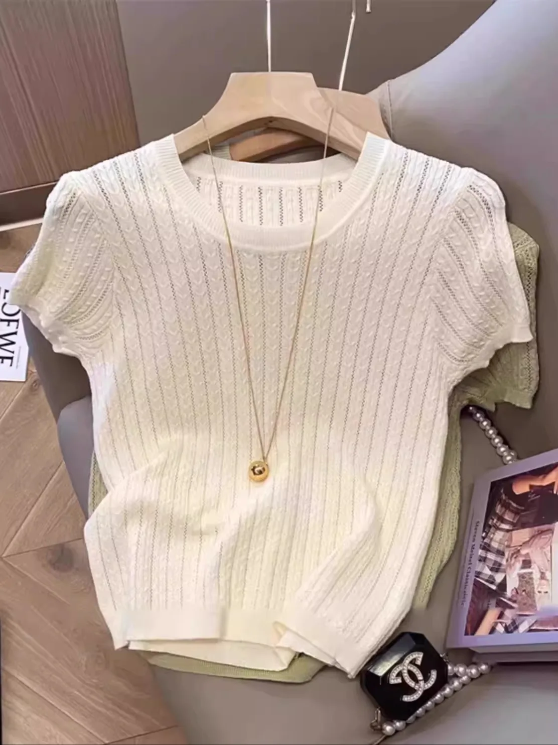 Korean Style Soft round Neck Knitted Short Sleeve T-Shirt Women's Summer Hollow Design Slimming Short Top Collar Knitwear
Korean Style Soft round Neck Knitted Short Sleeve T-Shirt Women's Summer Hollow Design Slimming Short Top Collar Knitwear