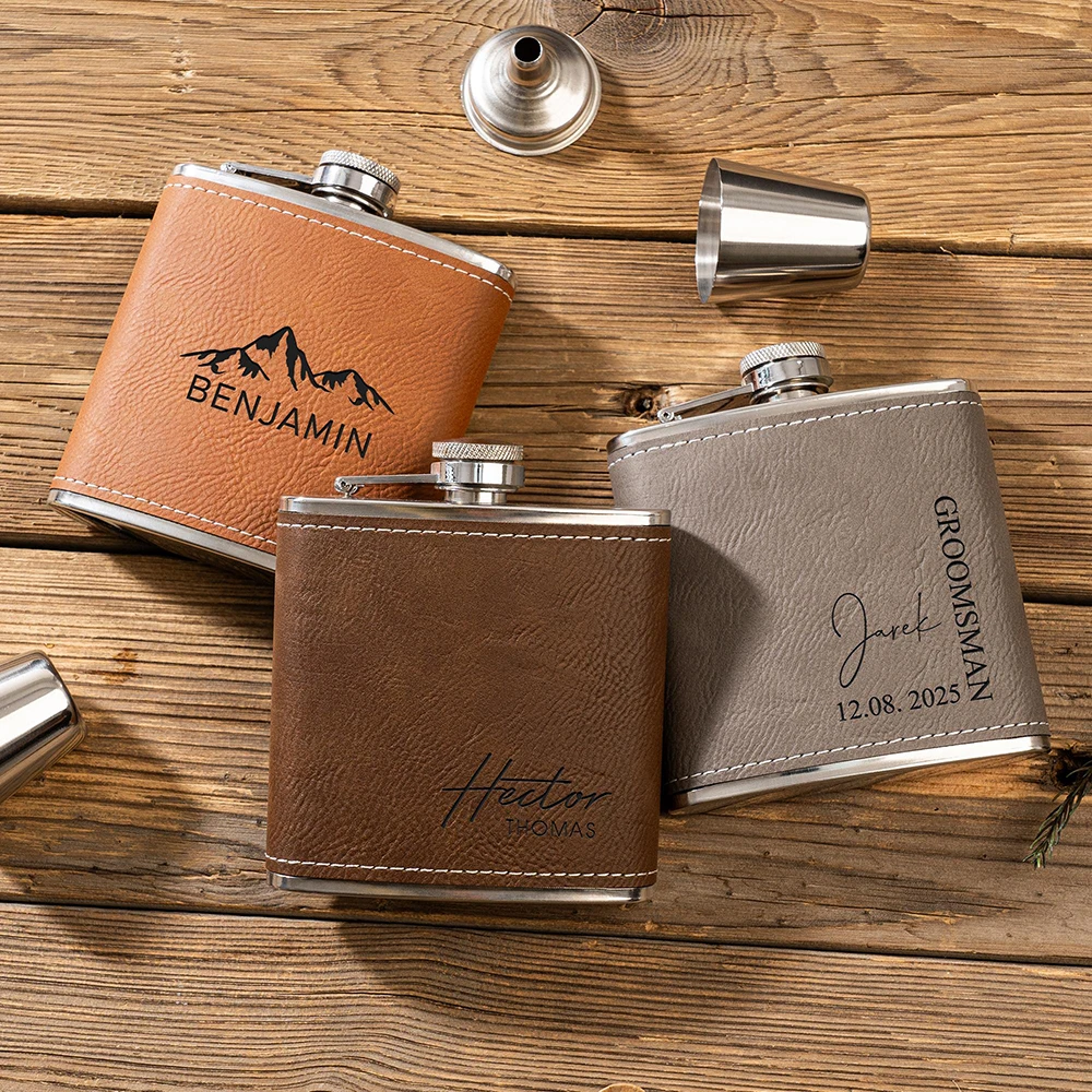 Personalized Logo Leather Hip Flask Birthday Father's Day Gift Custom 6oz Flask Wedding Favors for Groomsman Best Man Gift
Personalized Logo Leather Hip Flask Birthday Father's Day Gift Custom 6oz Flask Wedding Favors for Groomsman Best Man Gift
