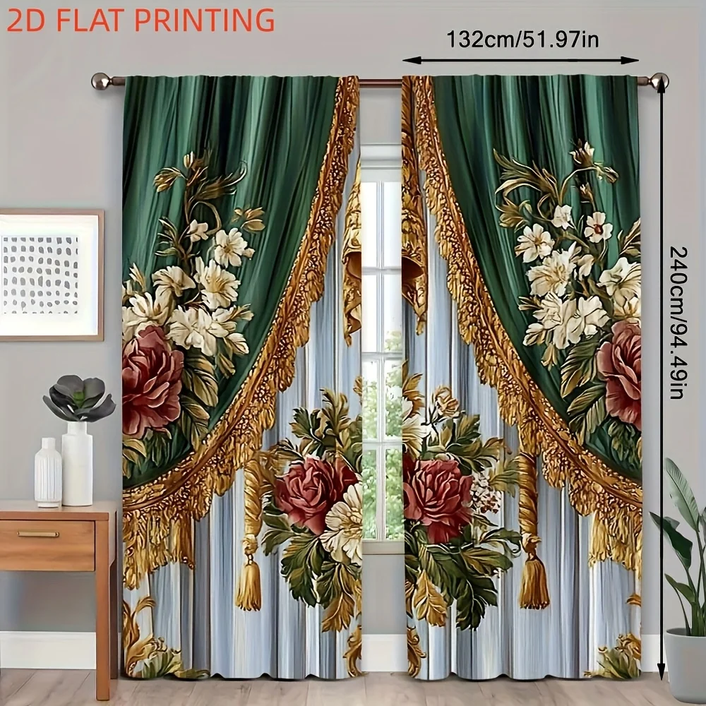 European Palace Floral Drape Curtains Blackout Drapes for Living Room Home Decor Green Gold Tassel Print Window Treatment Panels
European Palace Floral Drape Curtains Blackout Drapes for Living Room Home Decor Green Gold Tassel Print Window Treatment Panels