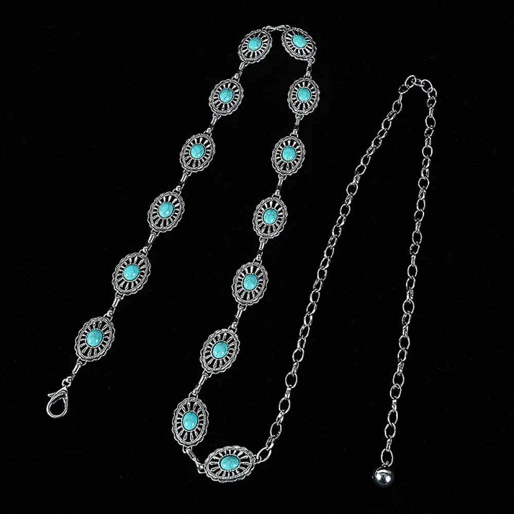 Metal Turquoise Waist Chain Europe American Style Alloy Western Country Waist Chain Minority Design Jewelry Accessories 
Metal Turquoise Waist Chain Europe American Style Alloy Western Country Waist Chain Minority Design Jewelry Accessories