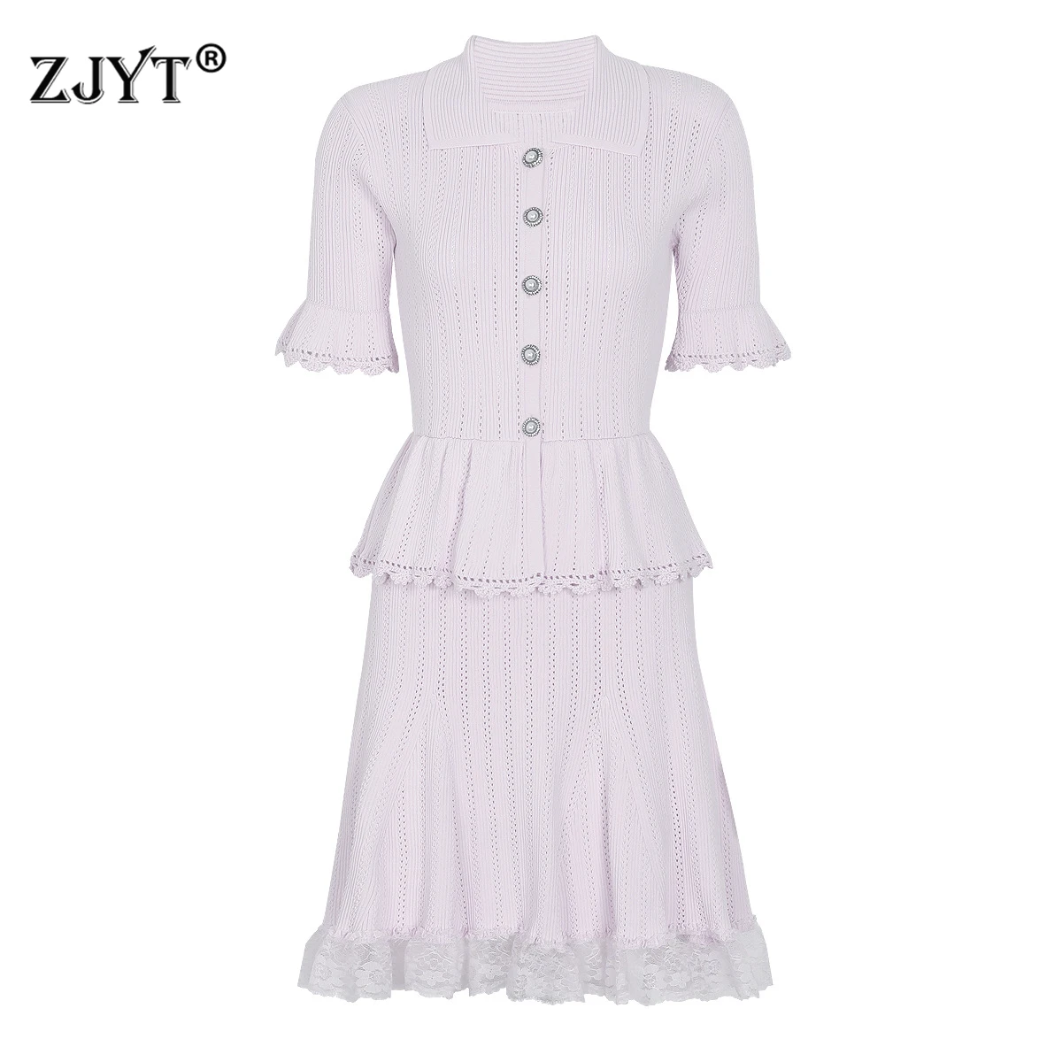 ZJYT Summer New 2026 Fashion Knit Dresses for Women Short Sleeve Elegant Ruffles Lace Patchwork One Piece Party Dress Purple
ZJYT Summer New 2026 Fashion Knit Dresses for Women Short Sleeve Elegant Ruffles Lace Patchwork One Piece Party Dress Purple