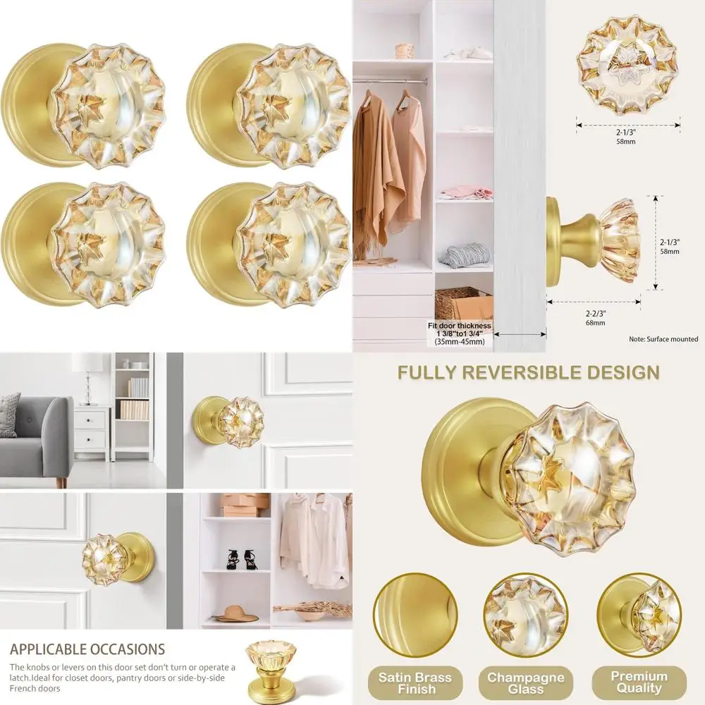 Champagne Glass Crystal Gold Door Knob Set, 4-Pack Satin Brass Dummy Knobs
Champagne Glass Crystal Gold Door Knob Set, 4-Pack Satin Brass Dummy Knobs