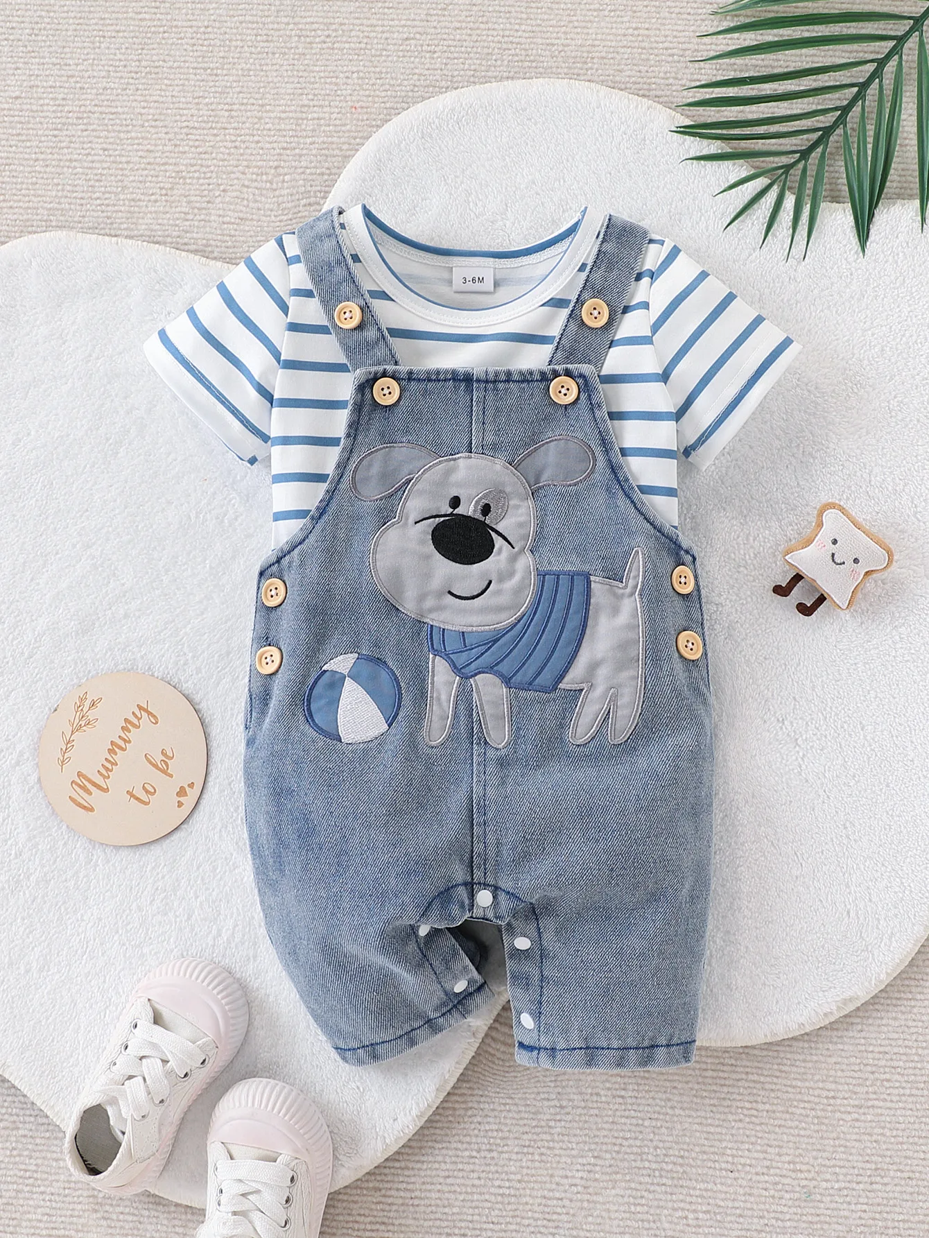 Baby Boy Striped T-Shirt + Cartoon Bear Denim Overalls Set, Cute Summer Casual Outfit for Going Out
Baby Boy Striped T-Shirt + Cartoon Bear Denim Overalls Set, Cute Summer Casual Outfit for Going Out