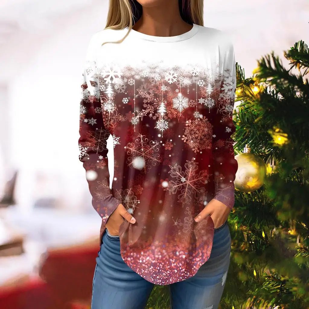 Рождественская ограниченная серия, женская футболка с 3D снежинками и принтом рождественской елки, круглым вырезом и длинными рукавами, повседневный топ с длинными рукавами
Рождественская ограниченная серия, женская футболка с 3D снежинками и принтом рождественской елки, круглым вырезом и длинными рукавами, повседневный топ с длинными рукавами