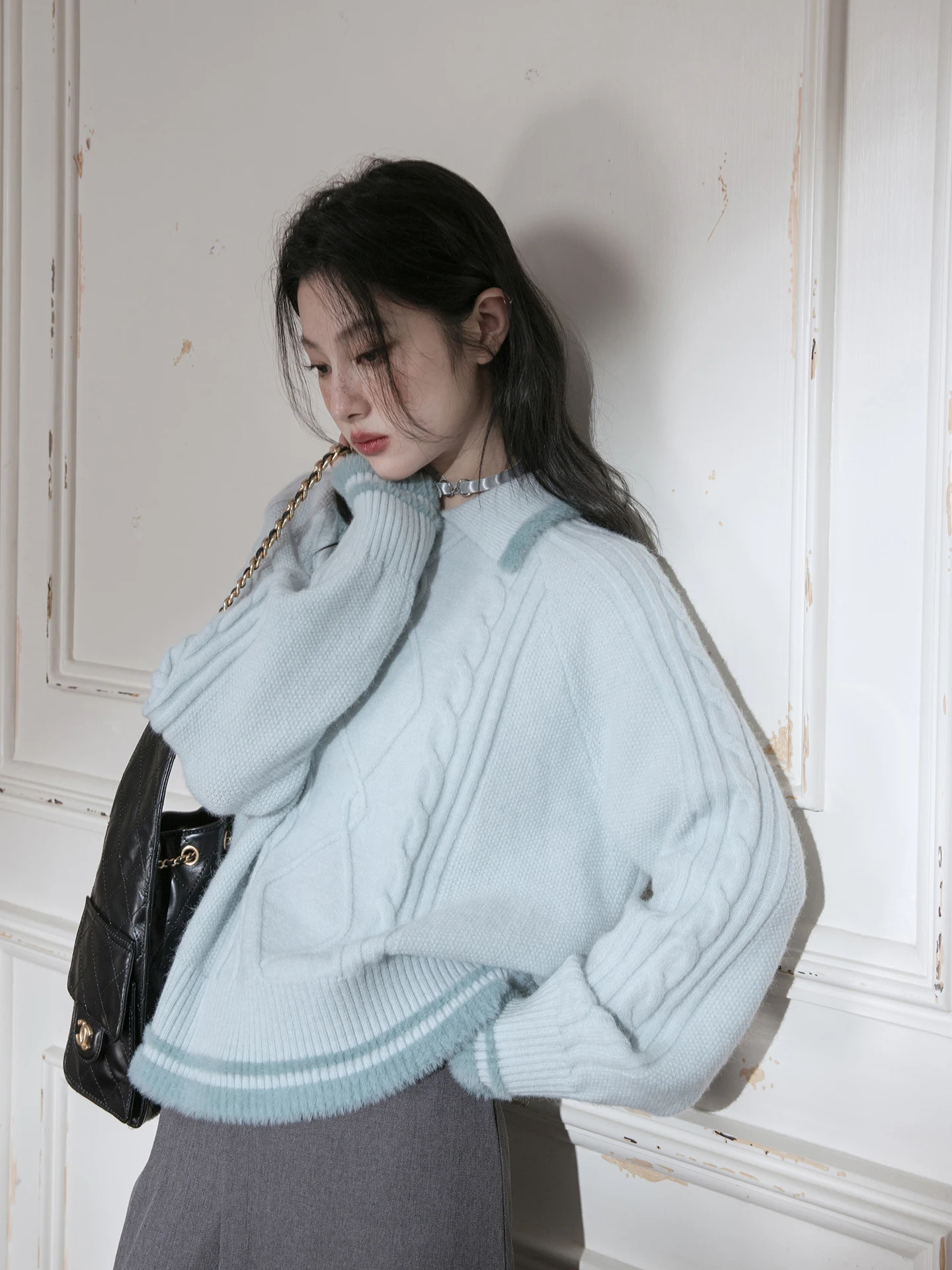COTRE Cloud Fluffy Cotton Candy Blue Sweater Small Collar Patchwork Color Diamond Pattern Women's Faion Spring Autumn Winter
COTRE Cloud Fluffy Cotton Candy Blue Sweater Small Collar Patchwork Color Diamond Pattern Women's Faion Spring Autumn Winter