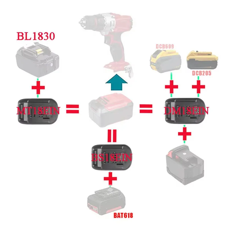 Адаптер-конвертер MT18EIN DM18EIN BS18EIN для аккумуляторов Makita, DeWalt, Milwaukee, Bosch Li-ion, для инструментов Einhell Lithium
Адаптер-конвертер MT18EIN DM18EIN BS18EIN для аккумуляторов Makita, DeWalt, Milwaukee, Bosch Li-ion, для инструментов Einhell Lithium