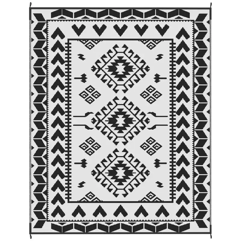 Reversible Outdoor Rug, Waterproof Plastic Straw with Carry Bag, 8' x 10', Black &-White Rhombus Patchwork
Reversible Outdoor Rug, Waterproof Plastic Straw with Carry Bag, 8' x 10', Black &-White Rhombus Patchwork