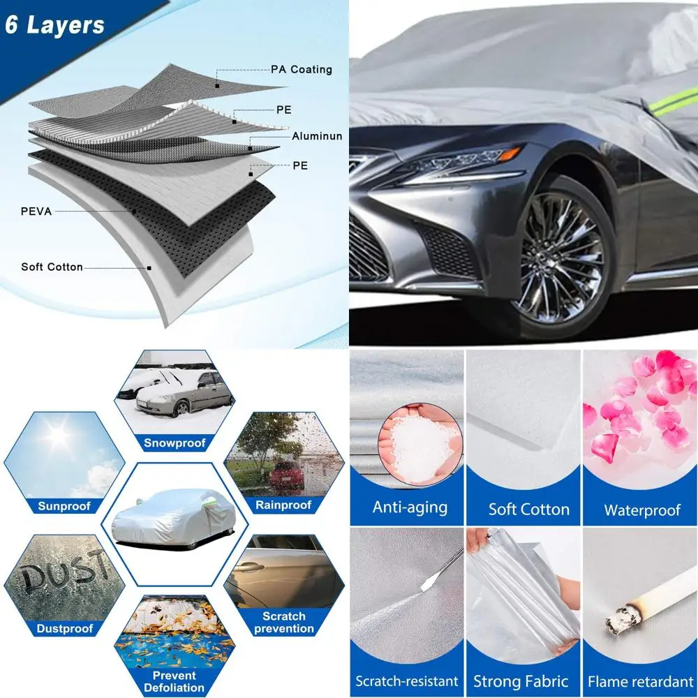 Universal 6-Layer Waterproof Car Cover for All Weather Protection, Fits Sedans: Lexus ES350, LS400, Lincoln MKZ, MKS, Tesla Mode
Universal 6-Layer Waterproof Car Cover for All Weather Protection, Fits Sedans: Lexus ES350, LS400, Lincoln MKZ, MKS, Tesla Mode