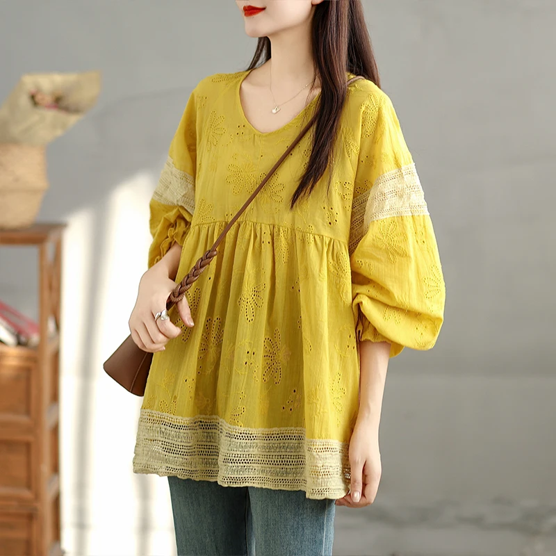 Свободный крой с кружевной отделкой в стиле ретро, женский фонарь-фонарь Sve, весенне-осенний новый Sle, повседневный, удобный, из смеси хлопка
Свободный крой с кружевной отделкой в стиле ретро, женский фонарь-фонарь Sve, весенне-осенний новый Sle, повседневный, удобный, из смеси хлопка