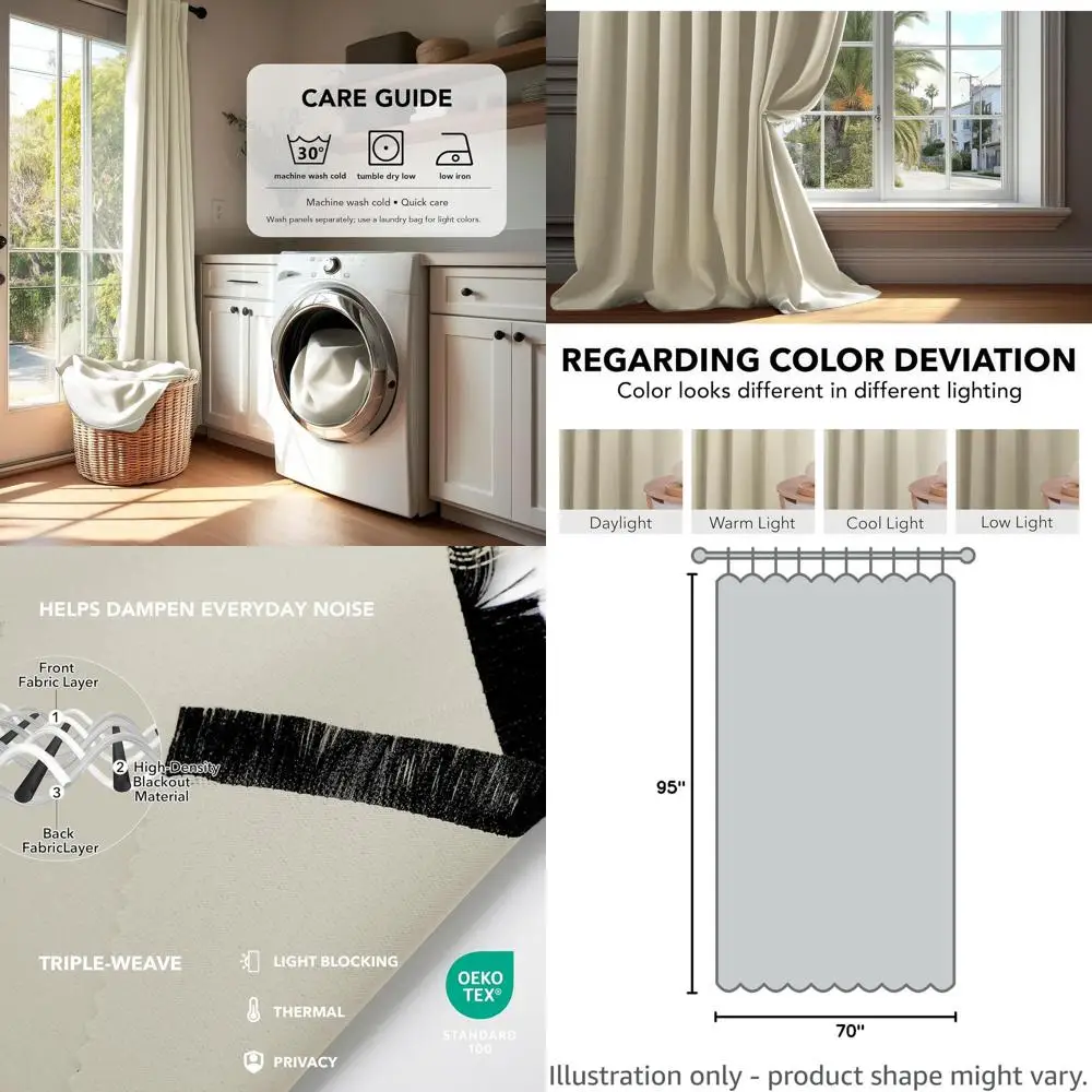Thermally Insulated Blackout Curtains, 70W x 95L, 2-Panel, Back Tab, Washable, Light Beige for Bedrooms/Living Rooms
Thermally Insulated Blackout Curtains, 70W x 95L, 2-Panel, Back Tab, Washable, Light Beige for Bedrooms/Living Rooms
