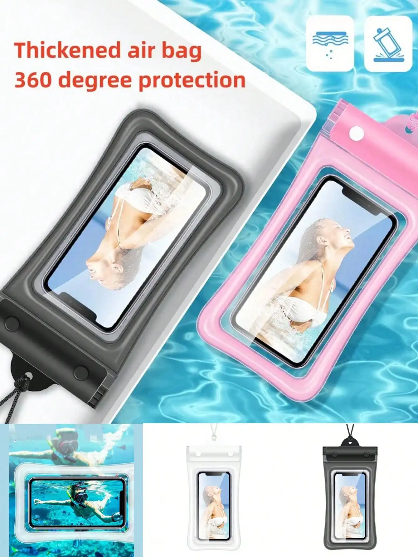Waterproof Phone Bag with Airbag Technology Protect Your Phone During Water Activities with Sealed Touch Screen and Hanging Rope
Waterproof Phone Bag with Airbag Technology Protect Your Phone During Water Activities with Sealed Touch Screen and Hanging Rope