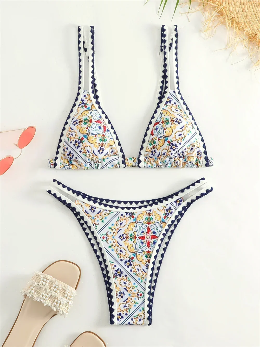 Trend Print Bikini Bordered Straps Swimsuit Thong Push Up Y2K Boho Swimwear Kawaii Women Two Piece Brazil BeachWear Bathing Suit
Trend Print Bikini Bordered Straps Swimsuit Thong Push Up Y2K Boho Swimwear Kawaii Women Two Piece Brazil BeachWear Bathing Suit
