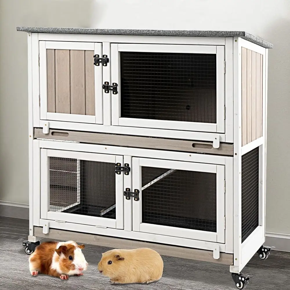36 Large Wooden Guinea Pig Cage with 4 Metal Wheels and 2 Pull-Out Trays for Indoor Habitat
36 Large Wooden Guinea Pig Cage with 4 Metal Wheels and 2 Pull-Out Trays for Indoor Habitat