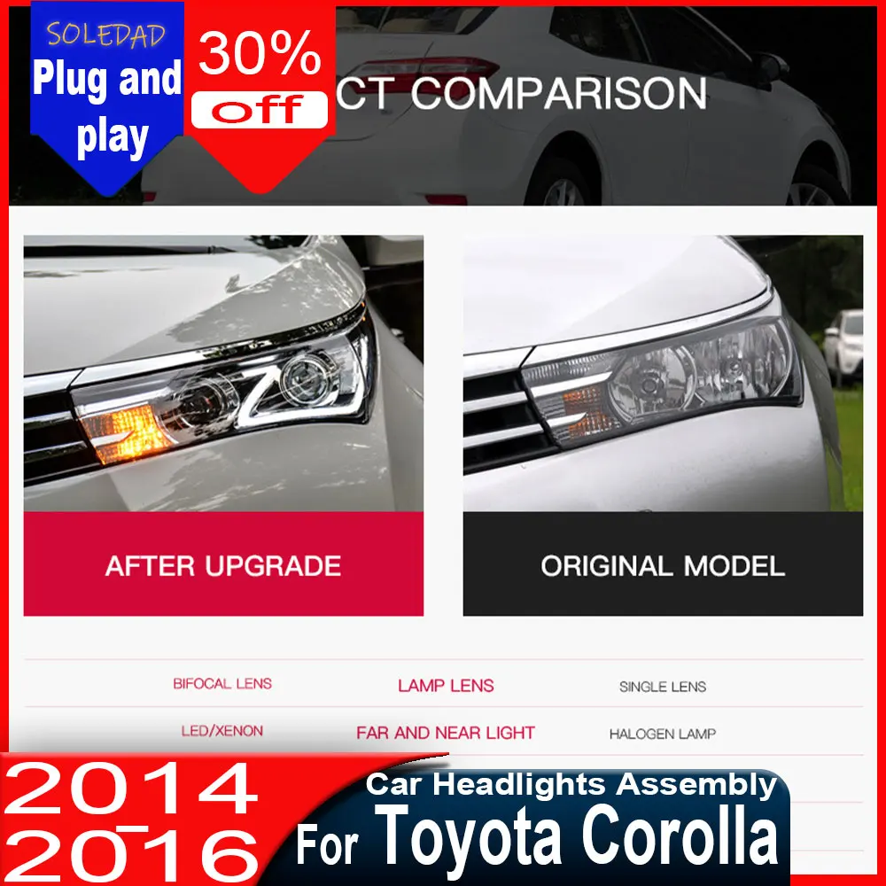 Фары для Toyota Corolla 2014-2016: светодиодные фары с дизайнерским оформлением, модернизированные DRL, биксеноновые передние фонари, аксессуары, установка Plug and Play
Фары для Toyota Corolla 2014-2016: светодиодные фары с дизайнерским оформлением, модернизированные DRL, биксеноновые передние фонари, аксессуары, установка Plug and Play