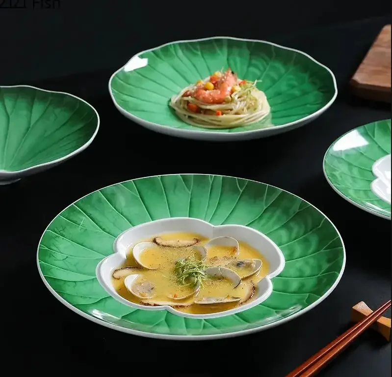 Green Leaf Plate Ceramic Steak Hotel Restaurant Main Dish Home Kitchen Tableware Chinese Dessert
Green Leaf Plate Ceramic Steak Hotel Restaurant Main Dish Home Kitchen Tableware Chinese Dessert