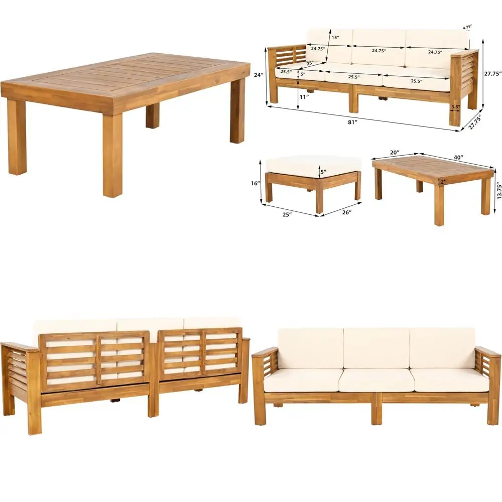 3-Piece Acacia Outdoor Furniture Set: Spacious Couch, Armchair, Sofa with 6 Cushions, Teak and Beige for Patio or Garden
3-Piece Acacia Outdoor Furniture Set: Spacious Couch, Armchair, Sofa with 6 Cushions, Teak and Beige for Patio or Garden