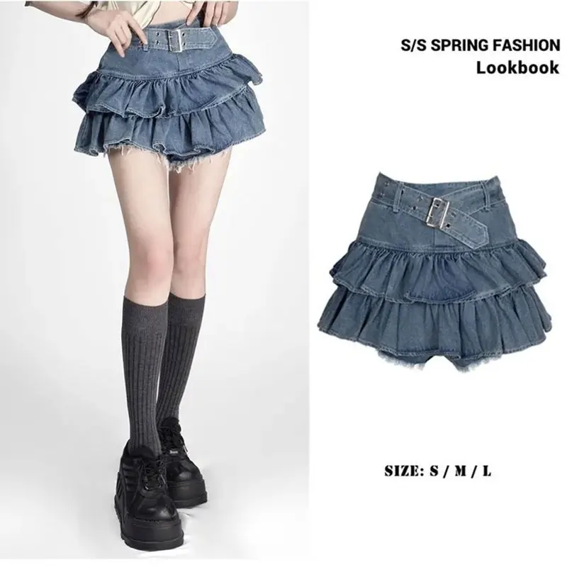 Denim Skirt For Women 2025 Summer New Pure Cotton Double-Layer Ruffled Fake Two Anti-Glare High-Waisted Cake Short Skirts Female
Denim Skirt For Women 2025 Summer New Pure Cotton Double-Layer Ruffled Fake Two Anti-Glare High-Waisted Cake Short Skirts Female