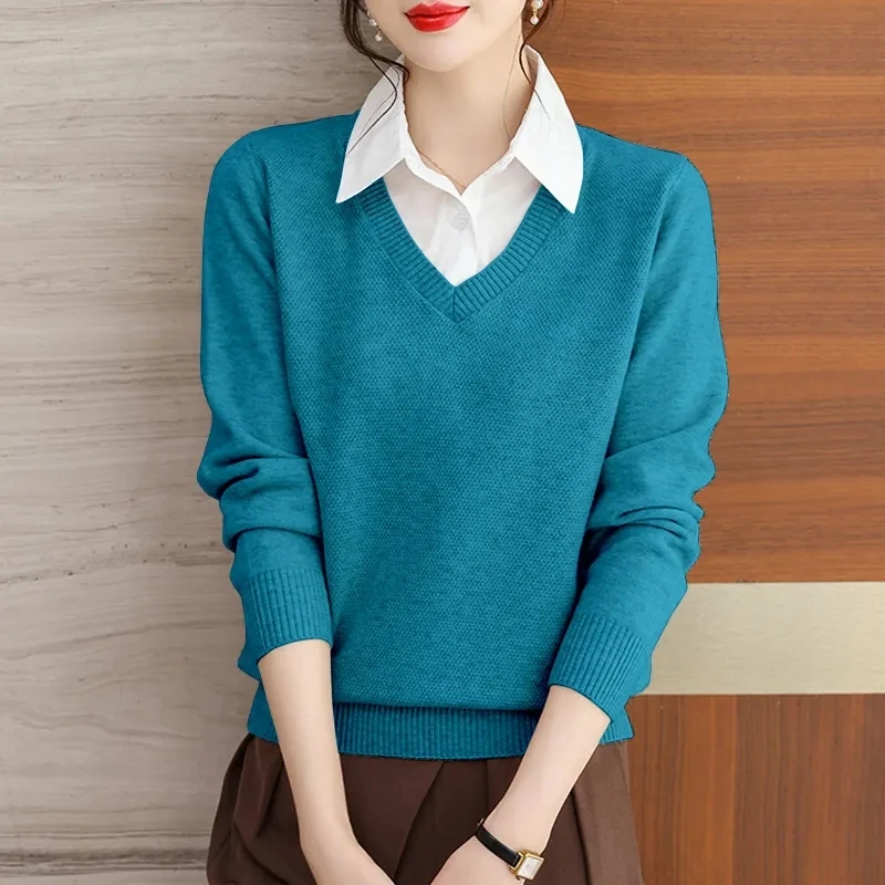 Thin Solid Patchwork Women Clothing Button Pullovers Fashion Casual T-Shirts Turn-down Collar Bottoming Autumn Winter LooseA1248
Thin Solid Patchwork Women Clothing Button Pullovers Fashion Casual T-Shirts Turn-down Collar Bottoming Autumn Winter LooseA1248