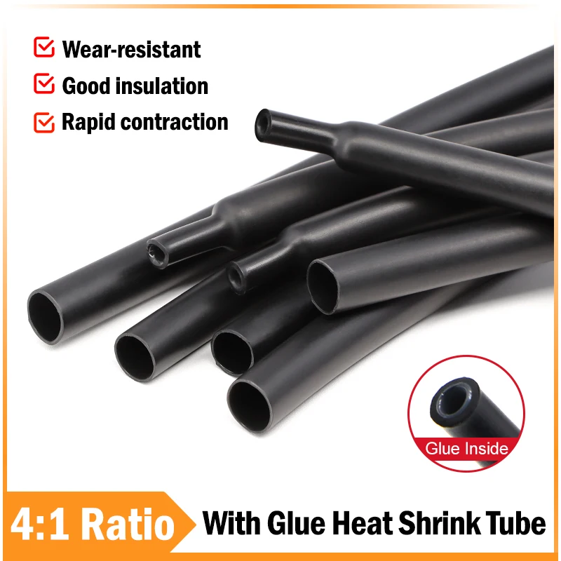 Black 4:1 Adhesive Heat Shrink Tube Thermoretractile 4/6/8/12/1620/24/32/40/52/72mm Dual Wall Insulated Shrink Wrap for Cables
Black 4:1 Adhesive Heat Shrink Tube Thermoretractile 4/6/8/12/1620/24/32/40/52/72mm Dual Wall Insulated Shrink Wrap for Cables