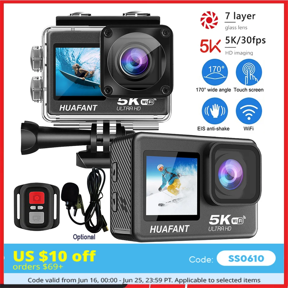 Экшн-камера 5K30FPS 4K60FPS 48MP 2.0 Сенсорный ЖК-дисплей EIS Двойной экран Wi-Fi 170D DVR Веб-камера Водонепроницаемая 30-метровая 5-кратная спортивная камера
Экшн-камера 5K30FPS 4K60FPS 48MP 2.0 Сенсорный ЖК-дисплей EIS Двойной экран Wi-Fi 170D DVR Веб-камера Водонепроницаемая 30-метровая 5-кратная спортивная камера