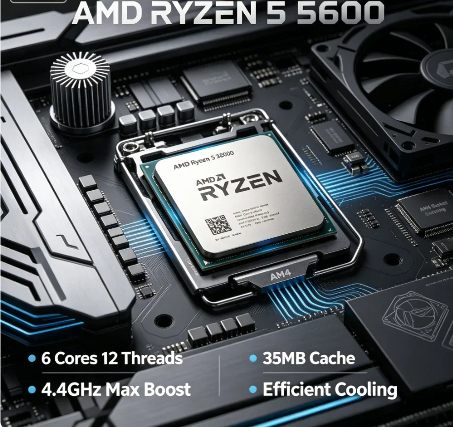 AMD Ryzen 5 5600 New R5 5600 3.5 GHz 6-Core 12-Thread CPU 7NM L3=32M Socket AM4 and without cooler
AMD Ryzen 5 5600 New R5 5600 3.5 GHz 6-Core 12-Thread CPU 7NM L3=32M Socket AM4 and without cooler
